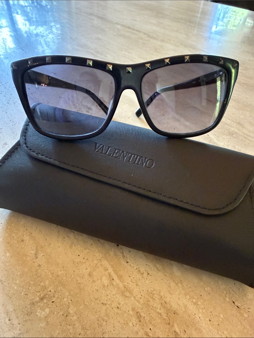 Valentino Black Studded Oversized Sunglasses with Gray Lenses